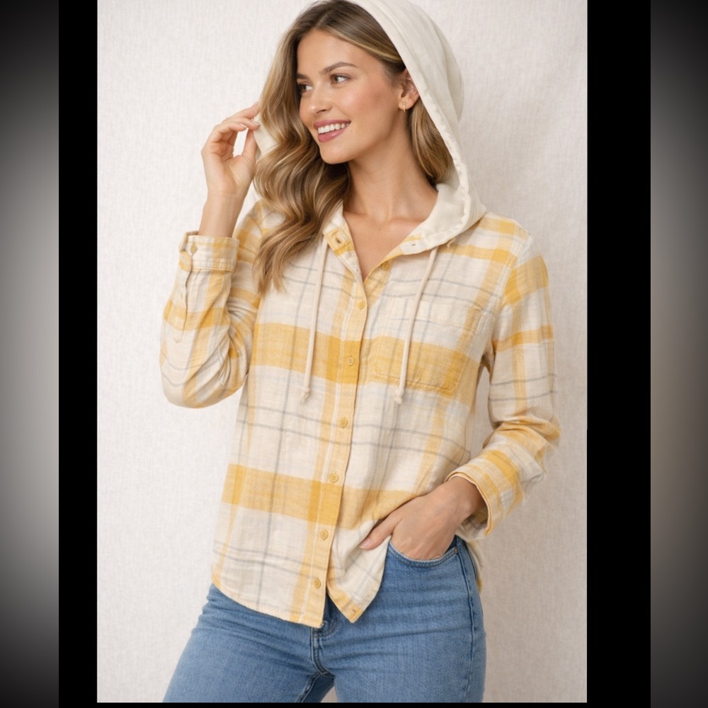 American Eagle Yellow Plaid Hooded Women's Top